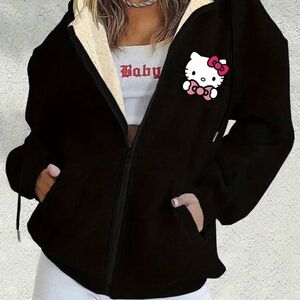 Women's Hello Kitty Sherpa-Lined Black Zip Hoodie
